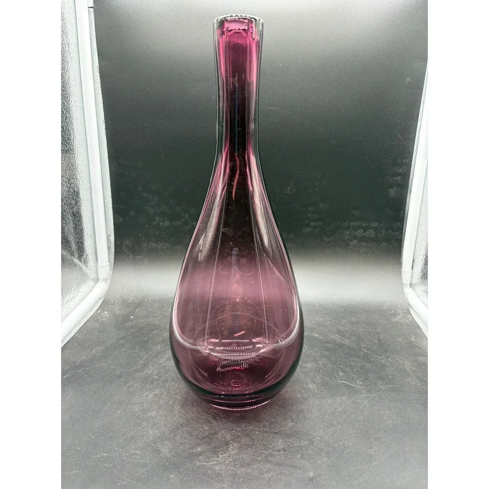 Vntg Amethyst Purple Art Glass Vase Mid Century Modern Teardrop Bud Vase 11.5